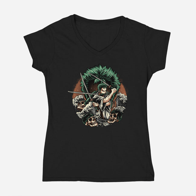 Three Sword Hunter-Womens-V-Neck-Tee-glitchygorilla