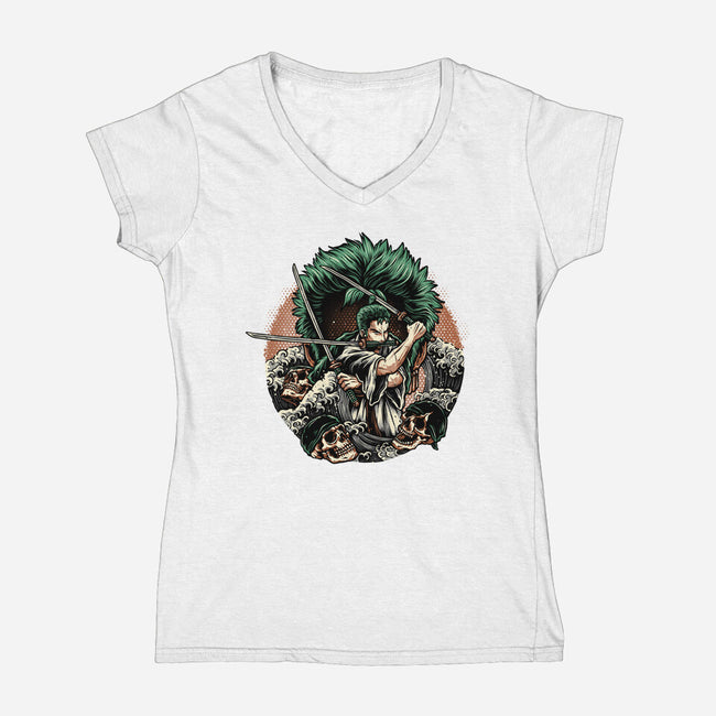 Three Sword Hunter-Womens-V-Neck-Tee-glitchygorilla
