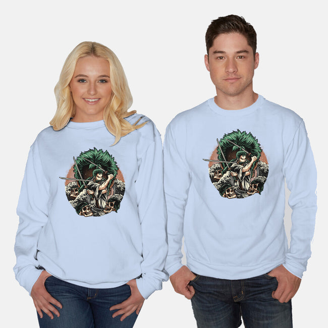 Three Sword Hunter-Unisex-Crew Neck-Sweatshirt-glitchygorilla