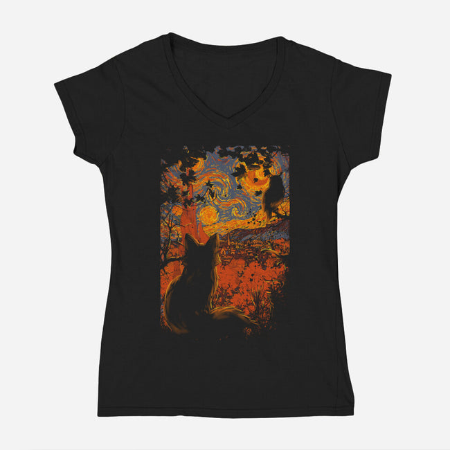 Autumn In Starry Night-Womens-V-Neck-Tee-fanfabio