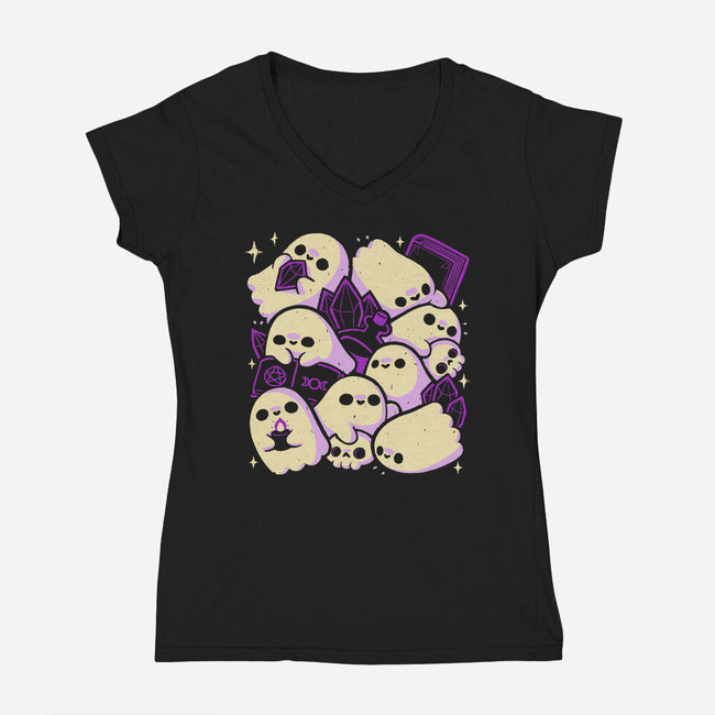 Spooky Cute Ghosts And Witchcraft-Womens-V-Neck-Tee-xMorfina