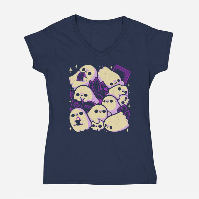 Spooky Cute Ghosts And Witchcraft-Womens-V-Neck-Tee-xMorfina