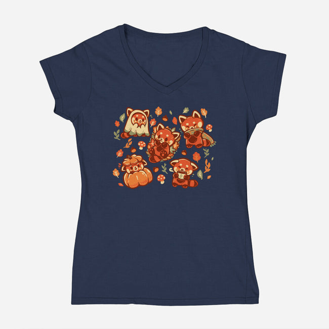 Red Panda Autumn Time-Womens-V-Neck-Tee-TechraNova