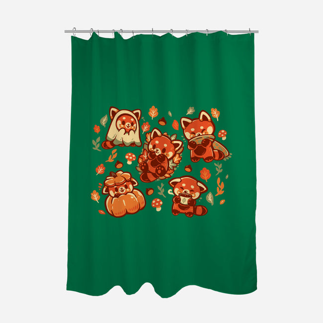 Red Panda Autumn Time-None-Polyester-Shower Curtain-TechraNova
