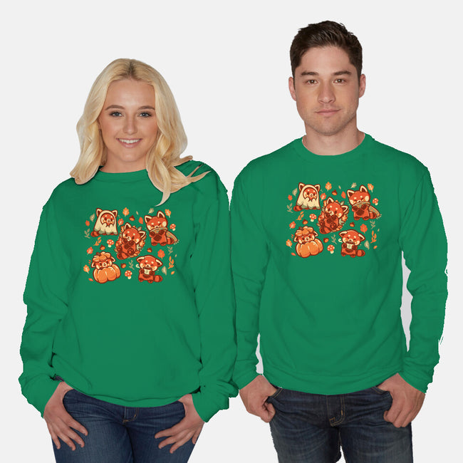 Red Panda Autumn Time-Unisex-Crew Neck-Sweatshirt-TechraNova