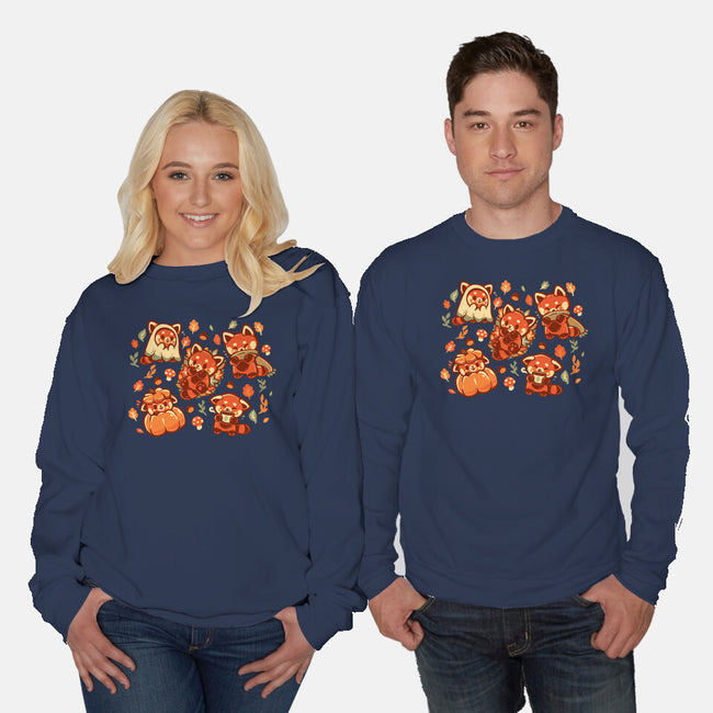 Red Panda Autumn Time-Unisex-Crew Neck-Sweatshirt-TechraNova
