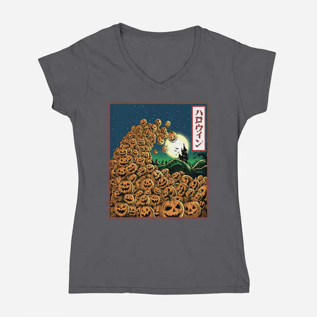 The Great Wave Of Halloween-Womens-V-Neck-Tee-zascanauta