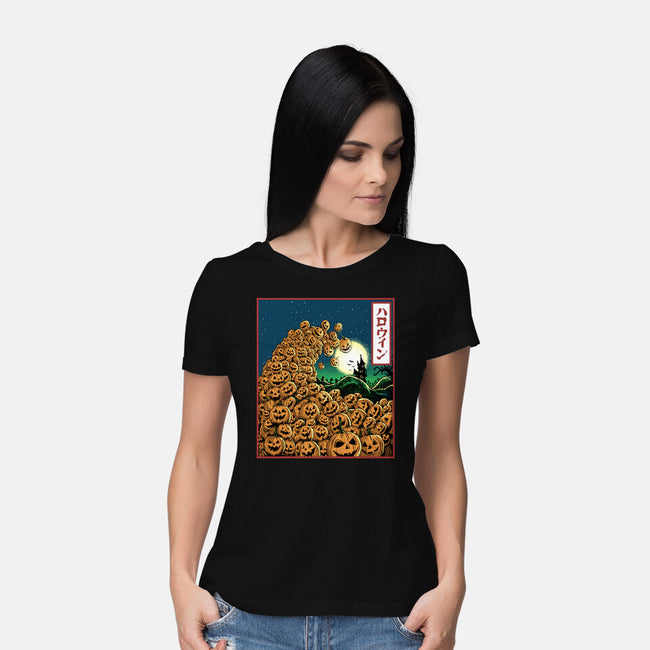 The Great Wave Of Halloween-Womens-Basic-Tee-zascanauta