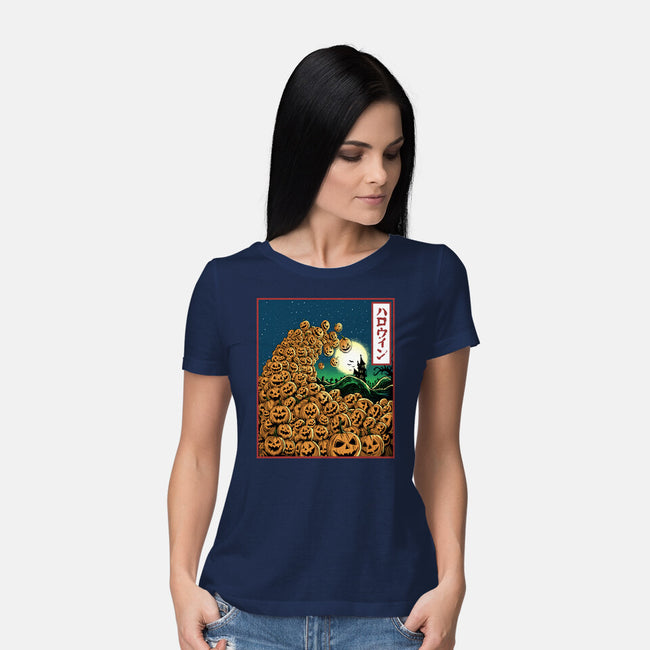 The Great Wave Of Halloween-Womens-Basic-Tee-zascanauta
