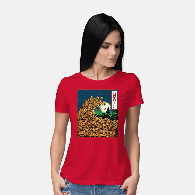 The Great Wave Of Halloween-Womens-Basic-Tee-zascanauta
