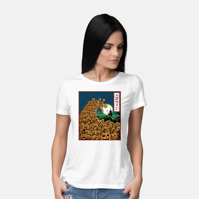 The Great Wave Of Halloween-Womens-Basic-Tee-zascanauta