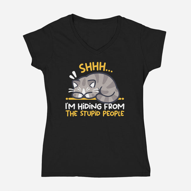 Hiding From The Stupid People-Womens-V-Neck-Tee-NemiMakeit
