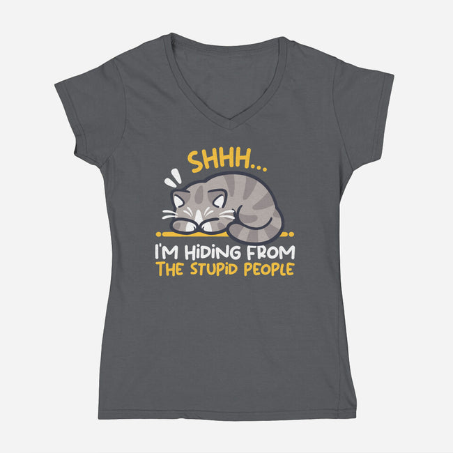 Hiding From The Stupid People-Womens-V-Neck-Tee-NemiMakeit
