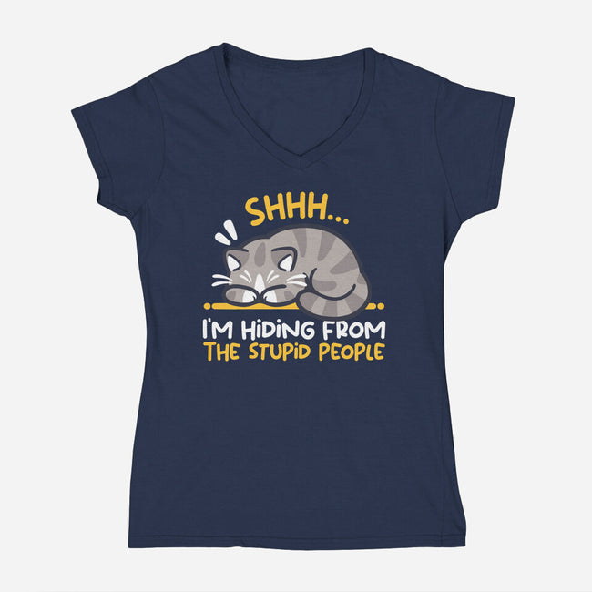 Hiding From The Stupid People-Womens-V-Neck-Tee-NemiMakeit