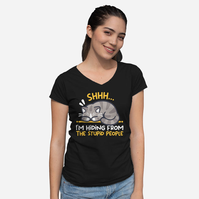 Hiding From The Stupid People-Womens-V-Neck-Tee-NemiMakeit