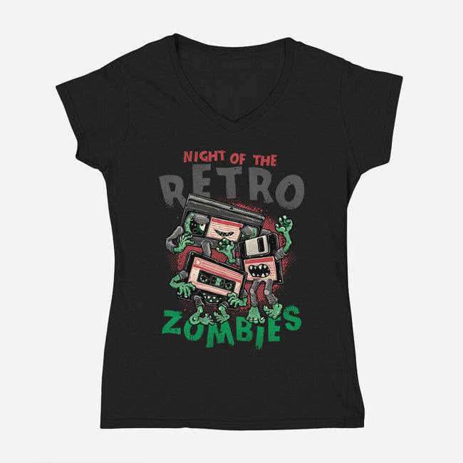 Night Of The Retro Zombies-Womens-V-Neck-Tee-glitchygorilla