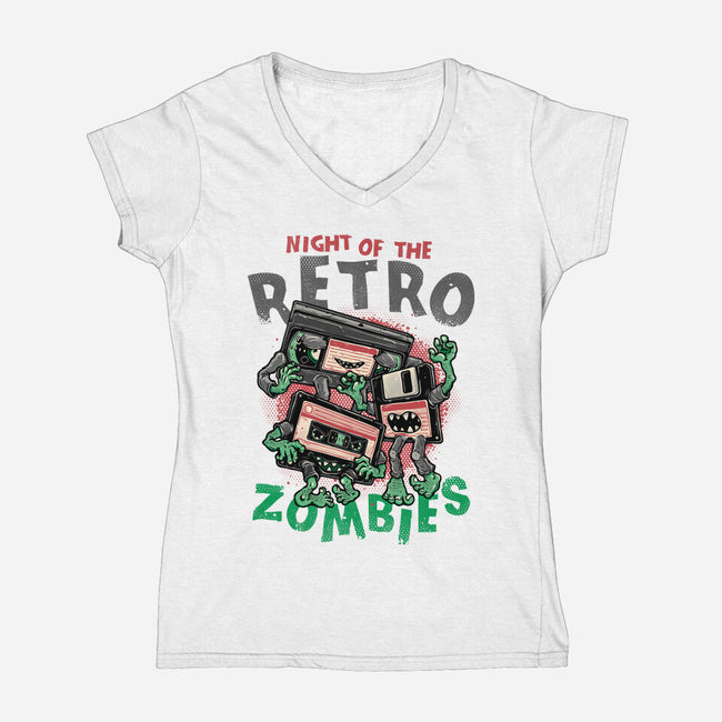 Night Of The Retro Zombies-Womens-V-Neck-Tee-glitchygorilla