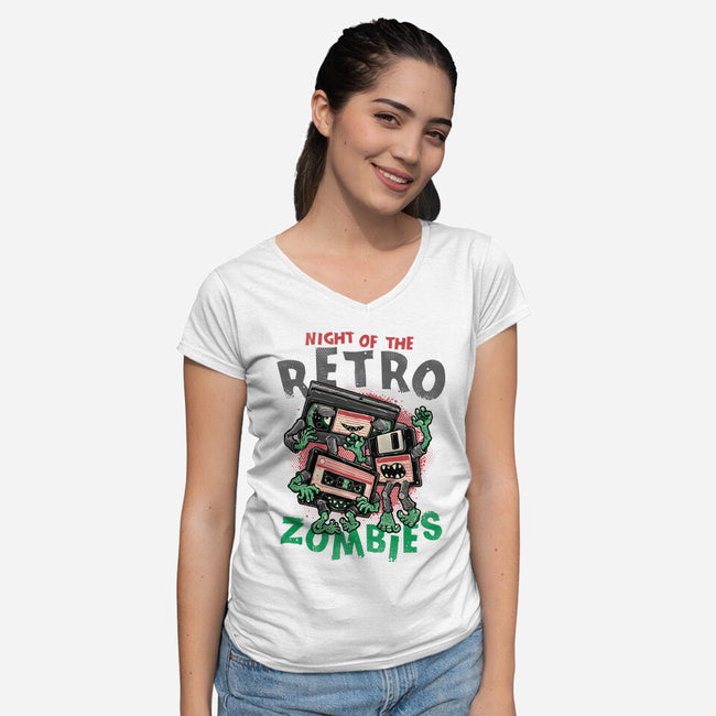 Night Of The Retro Zombies-Womens-V-Neck-Tee-glitchygorilla