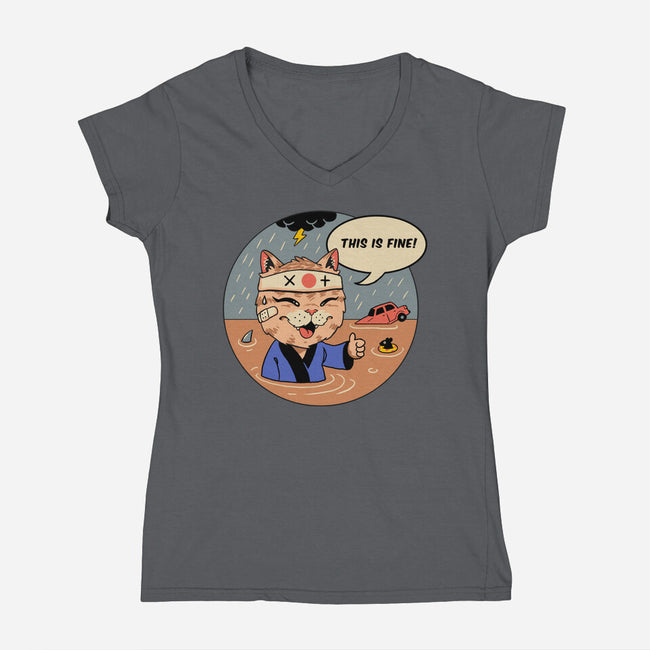 This Is Fine Meowster-Womens-V-Neck-Tee-vp021