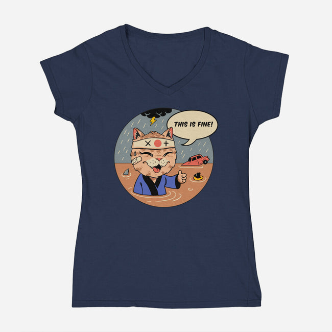 This Is Fine Meowster-Womens-V-Neck-Tee-vp021