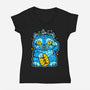 Blue Lucky Tiger-Womens-V-Neck-Tee-GoblinTengu