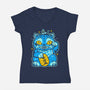 Blue Lucky Tiger-Womens-V-Neck-Tee-GoblinTengu