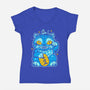 Blue Lucky Tiger-Womens-V-Neck-Tee-GoblinTengu