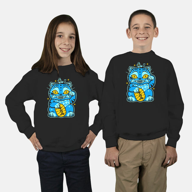 Blue Lucky Tiger-Youth-Crew Neck-Sweatshirt-GoblinTengu