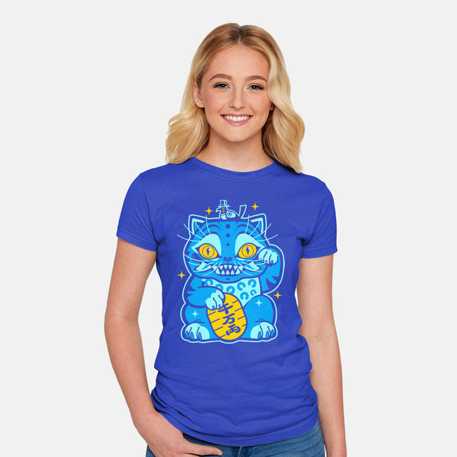 Blue Lucky Tiger-Womens-Fitted-Tee-GoblinTengu
