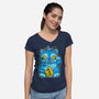 Blue Lucky Tiger-Womens-V-Neck-Tee-GoblinTengu