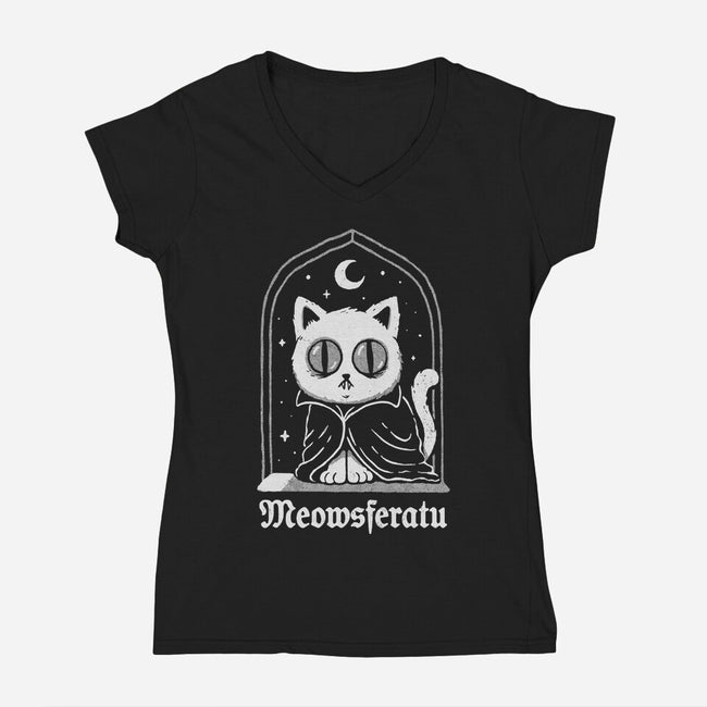 Nosferatu Cat-Womens-V-Neck-Tee-dfonseca
