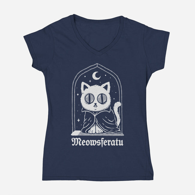 Nosferatu Cat-Womens-V-Neck-Tee-dfonseca