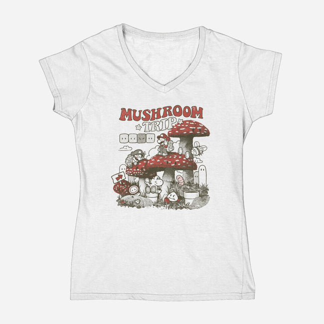 Mushroom Trip-Womens-V-Neck-Tee-Arigatees