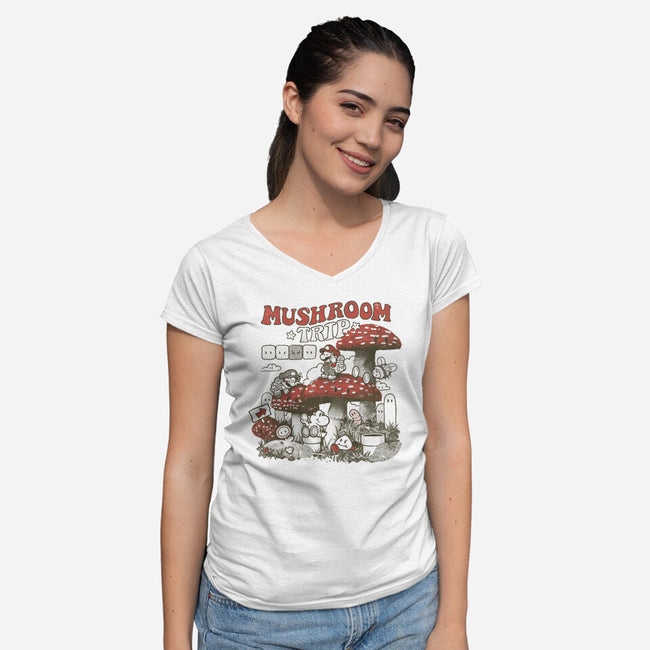 Mushroom Trip-Womens-V-Neck-Tee-Arigatees