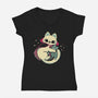 Cute Vampire Cat Bites Bat-Womens-V-Neck-Tee-xMorfina