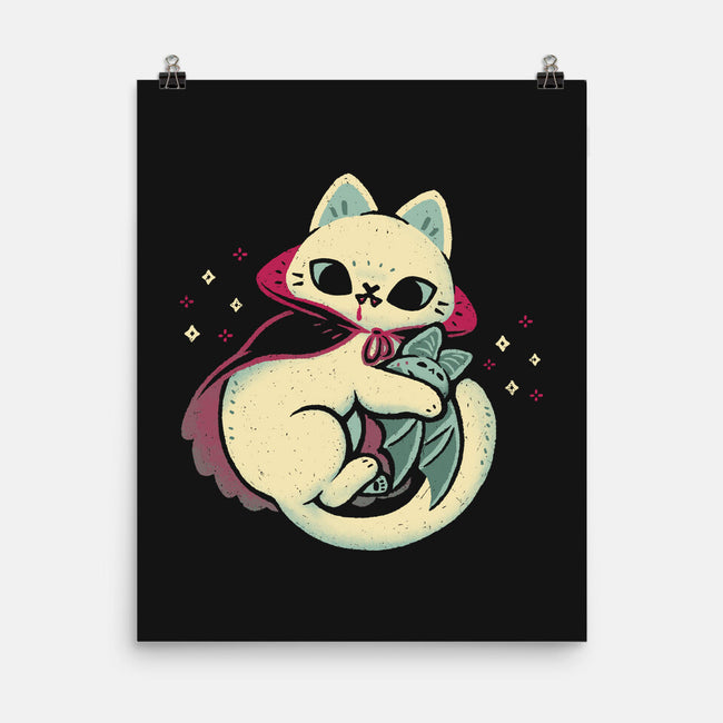 Cute Vampire Cat Bites Bat-None-Matte-Poster-xMorfina