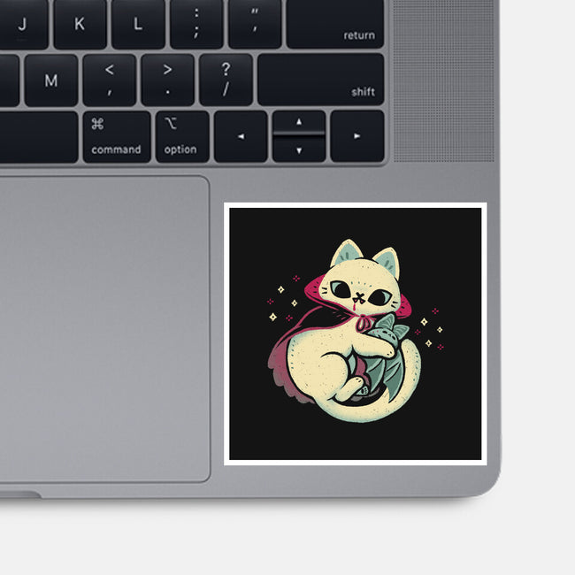 Cute Vampire Cat Bites Bat-None-Glossy-Sticker-xMorfina