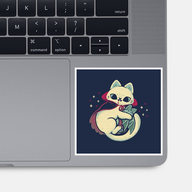 Cute Vampire Cat Bites Bat-None-Glossy-Sticker-xMorfina