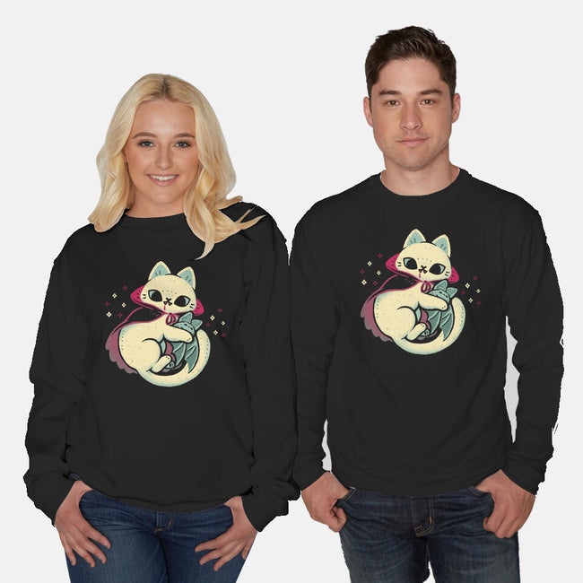 Cute Vampire Cat Bites Bat-Unisex-Crew Neck-Sweatshirt-xMorfina