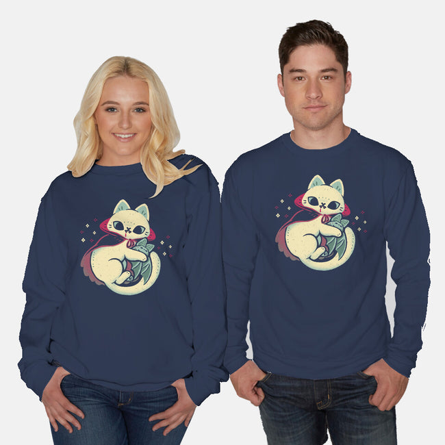 Cute Vampire Cat Bites Bat-Unisex-Crew Neck-Sweatshirt-xMorfina