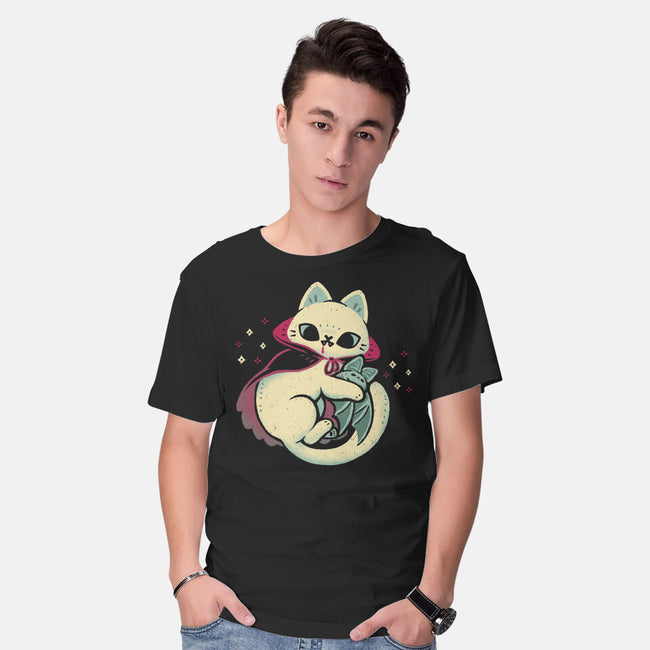 Cute Vampire Cat Bites Bat-Mens-Basic-Tee-xMorfina