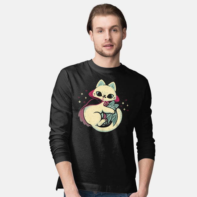 Cute Vampire Cat Bites Bat-Mens-Long Sleeved-Tee-xMorfina