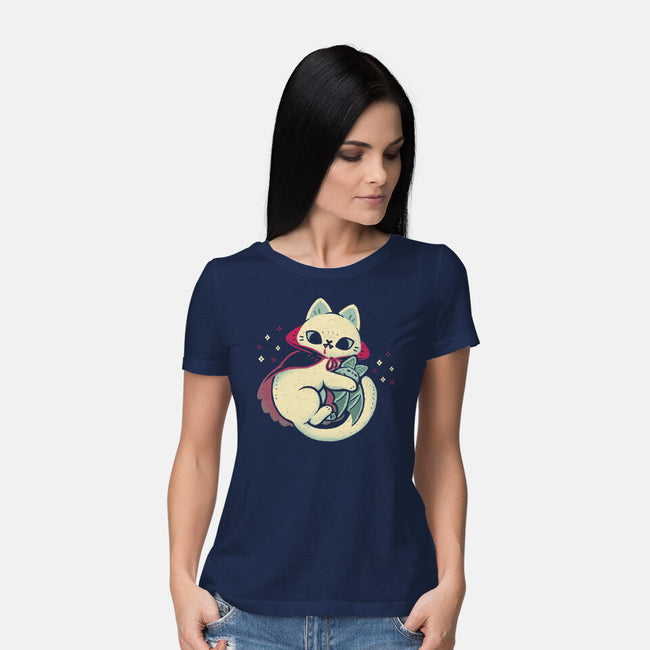 Cute Vampire Cat Bites Bat-Womens-Basic-Tee-xMorfina