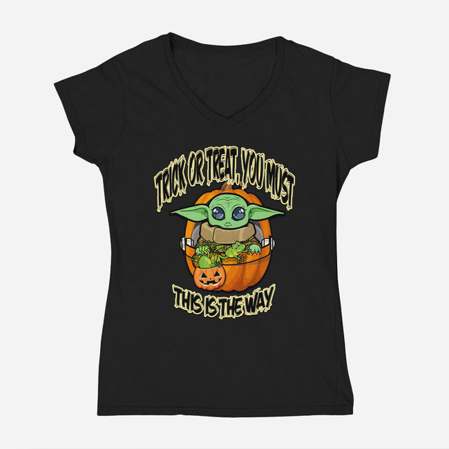 Trick Or Treat You Must-Womens-V-Neck-Tee-palmstreet