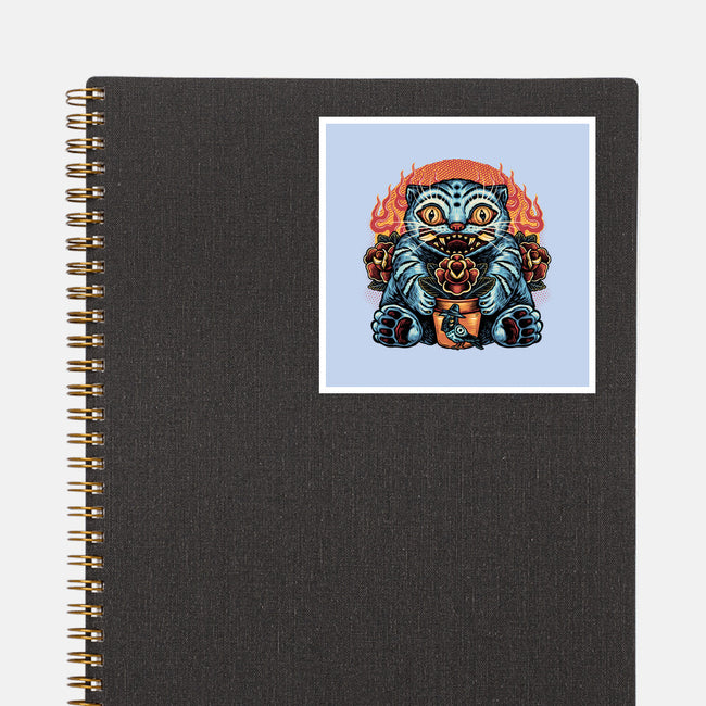 Blue Tiger Red Flame-None-Glossy-Sticker-glitchygorilla