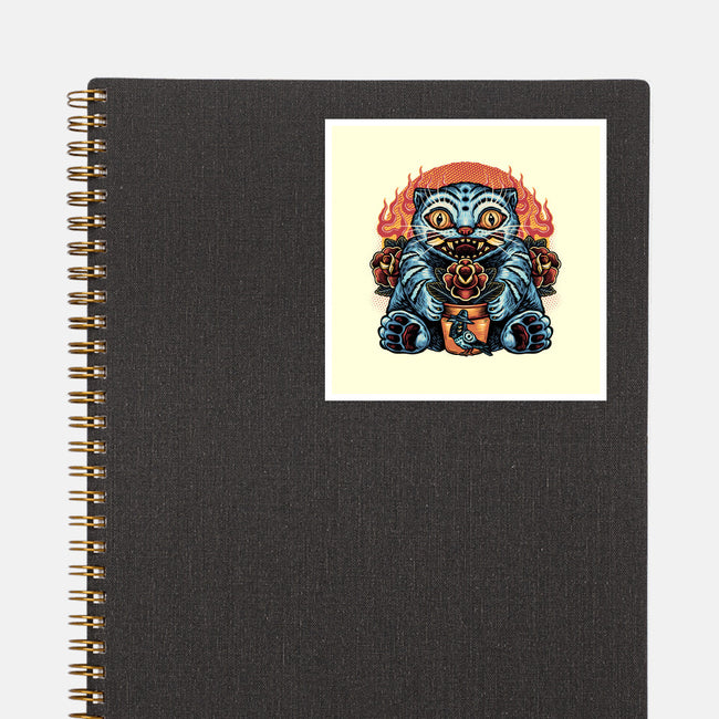 Blue Tiger Red Flame-None-Glossy-Sticker-glitchygorilla