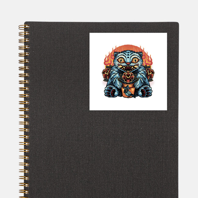 Blue Tiger Red Flame-None-Glossy-Sticker-glitchygorilla
