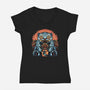 Blue Tiger Red Flame-Womens-V-Neck-Tee-glitchygorilla