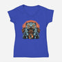 Blue Tiger Red Flame-Womens-V-Neck-Tee-glitchygorilla