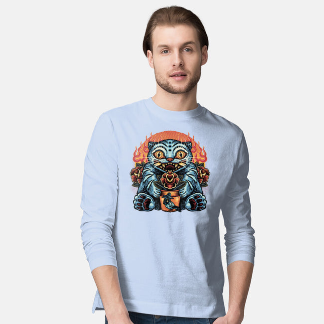 Blue Tiger Red Flame-Mens-Long Sleeved-Tee-glitchygorilla